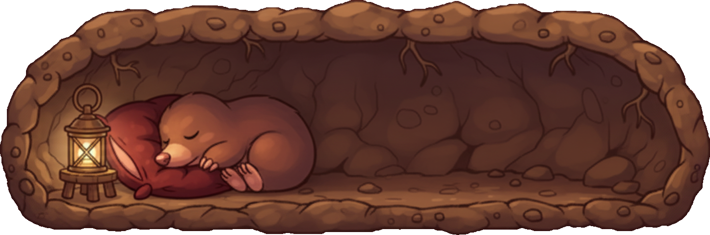 Mole sleeping peacefully in his underground burrow
